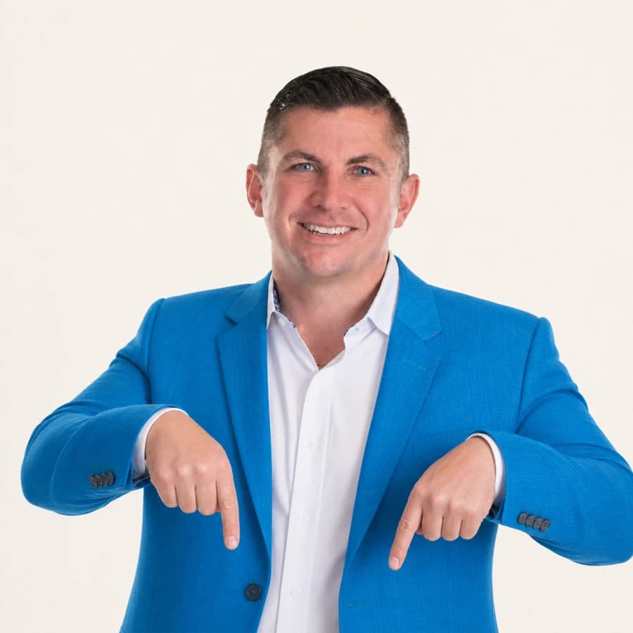 Rennie Barton pointing down with both hands